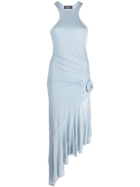 ruched asymmetric midi dress