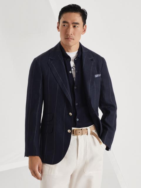 Brunello Cucinelli Linen wide chalk stripe deconstructed Cavallo blazer