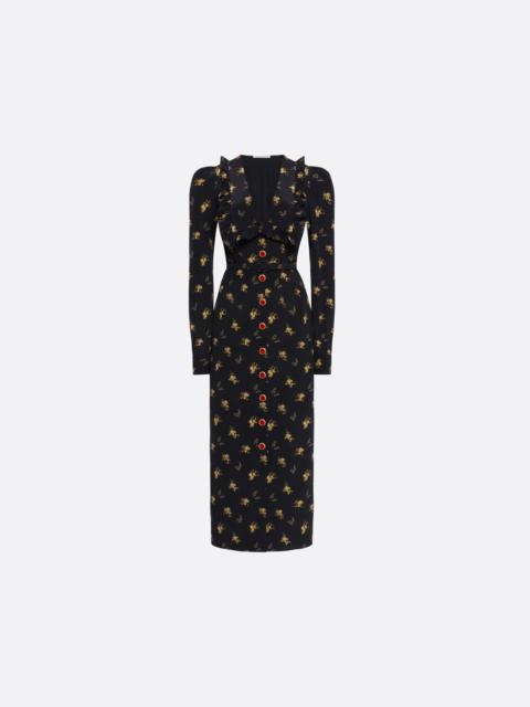 Alessandra Rich FLORAL-PRINT SILK MIDI DRESS WITH V-NECKLINE