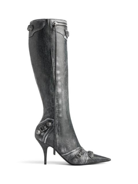 BALENCIAGA Women's Cagole 90mm Boot Denim Print in Black