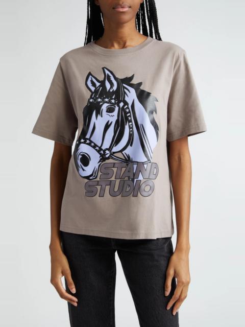 STAND STUDIO Hallie Organic Cotton Oversize Graphic T-Shirt in Mouse Grey/Stallion