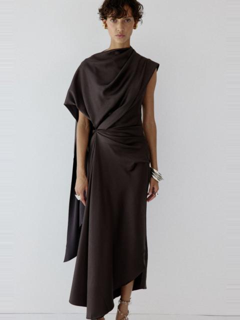 De La Vali LUNESSA MIDI DRESS IN UMBER BROWN SATIN
