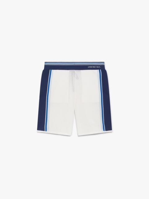 CASABLANCA White & Blue Striped Mesh Track Shorts | Casablanca Paris
