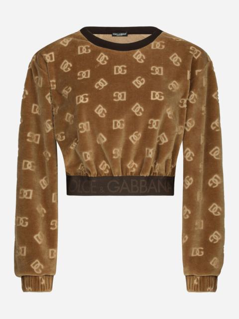 Dolce & Gabbana Short chenille sweatshirt with jacquard DG logo