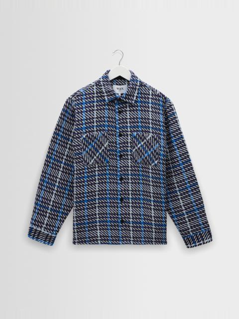 Wax London Whiting - Navy And Blue Houndstooth Weave Overshirt