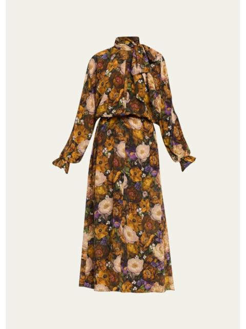 ADAM LIPPES Seraphina Silk Long-Sleeve Floral Dress