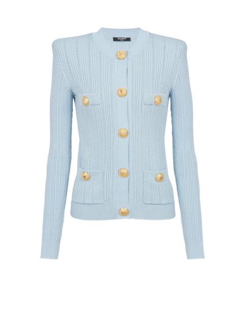 Cropped eco-designed knit cardigan with gold-tone buttons