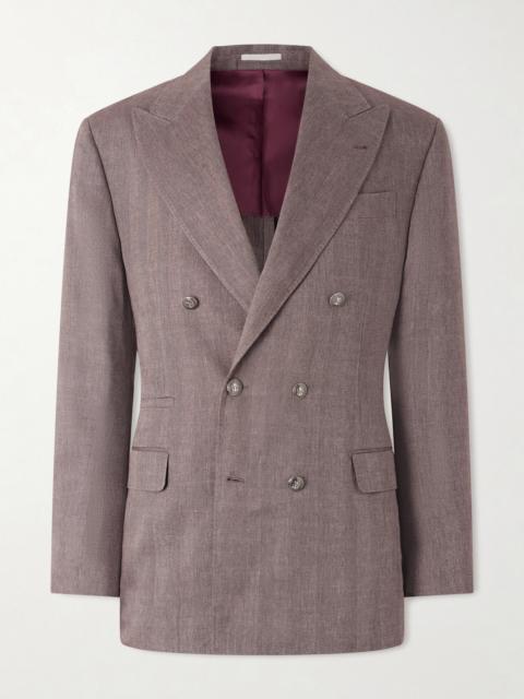 Brunello Cucinelli Double-Breasted Herringbone Linen and Virgin Wool-Blend Suit Jacket