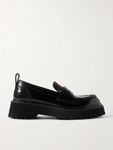 Thea webbing-trimmed patent-leather loafers