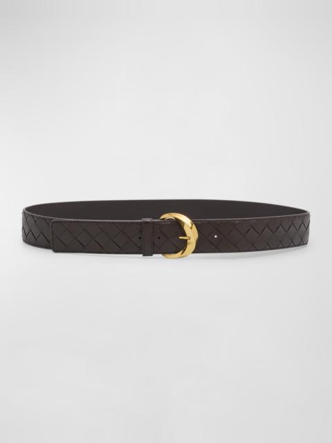 Bottega Veneta Bevel Buckled Woven Leather Belt