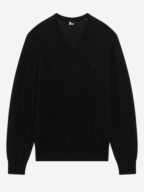 The Kooples BLACK MERINO WOOL V-NECK SWEATER