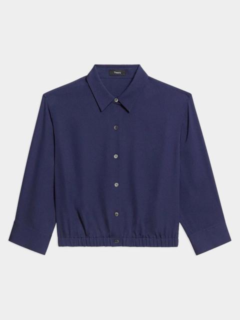 Theory Scrunched-Sleeve Cropped Button-Front Silk Shirt