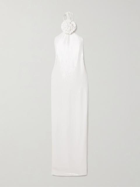 RODARTE Embellished sequined tulle halterneck gown White