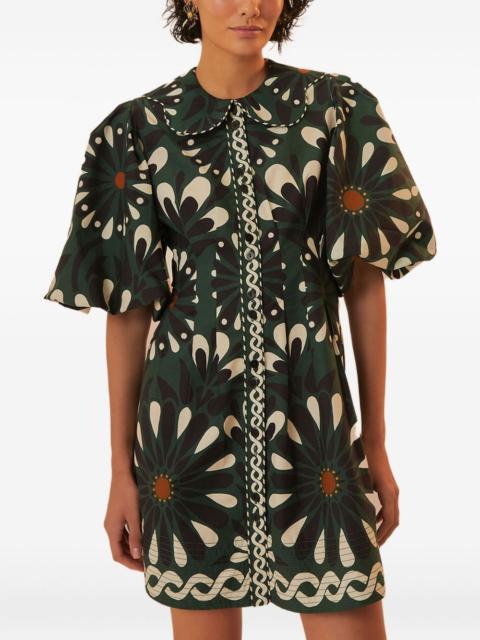 FARM RIO Ainika Flowers Peter Pan-collar puff-sleeve mini dress