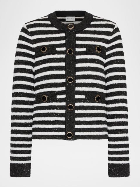 MILLY Sequin Striped Cardigan Jacket