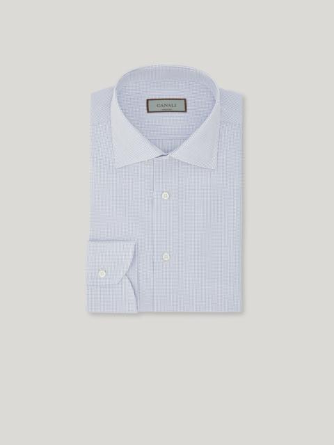Canali CANALI IMPECCABILE WHITE AND LIGHT BLUE COTTON MICRO-CHECK REGULAR-FIT SHIRT