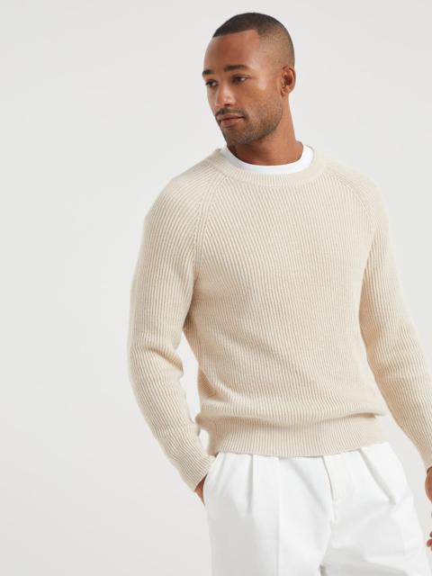 Brunello Cucinelli Malfilé cotton English rib sweater with raglan sleeves
