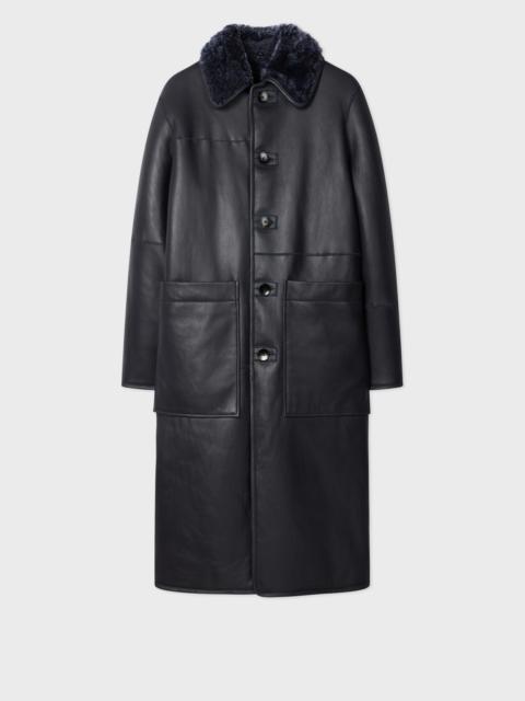 Paul Smith Women's Navy Reversible Leather and Shearling Coat