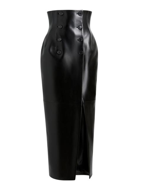 KHAITE Luiza Highrise Plonge Leather Skirt black