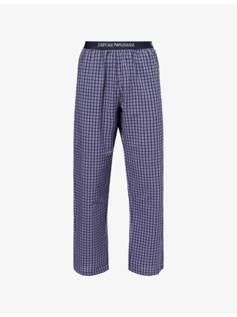 EMPORIO ARMANI Branded-Waistband Checked Cotton Pyjama Bottoms