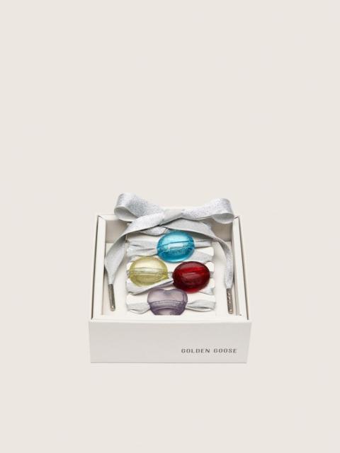 Golden Goose Skins silver laces with four colorful charms