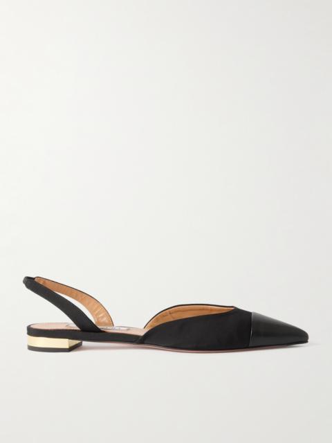 AQUAZZURA Milanese Leather-trimmed Grosgrain Slingback Flats