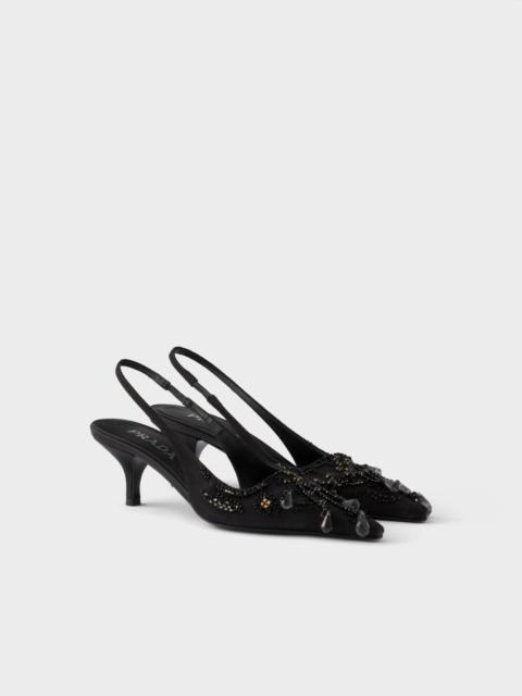 Prada Embroidered satin slingback pumps