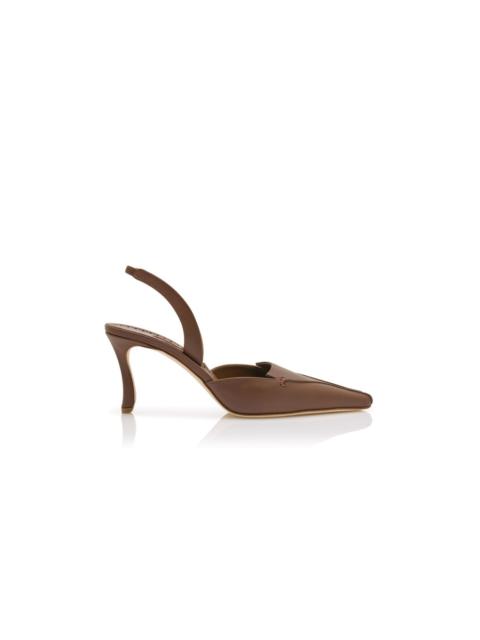 Manolo Blahnik Brown Calf Leather Slingback Pumps