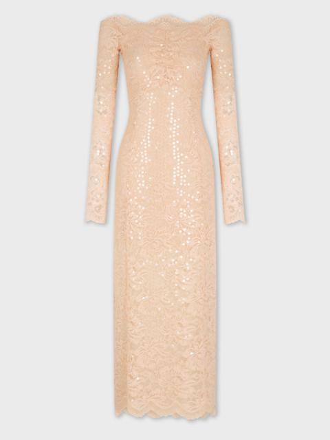 rabanne MIDI LACE DRESS WITH SEQUINS EMBROIDERIES