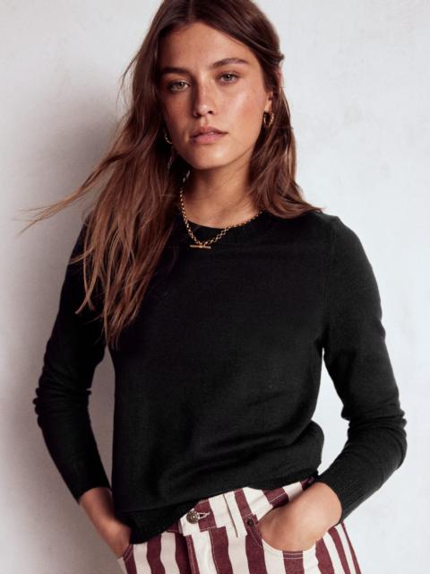 BODEN Emilia Cotton Crew Sweater-Black