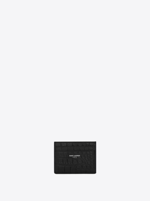 SAINT LAURENT saint laurent paris credit card case in crocodile embossed leather