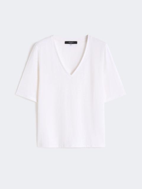 WEEKEND Max Mara Stretch linen jersey V-neck T-shirt - WHITE