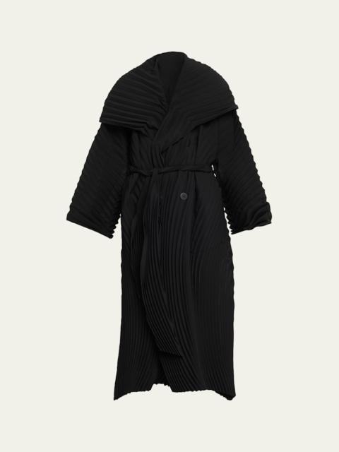 ISSEY MIYAKE Wave Pleats Belted Long Trench Coat