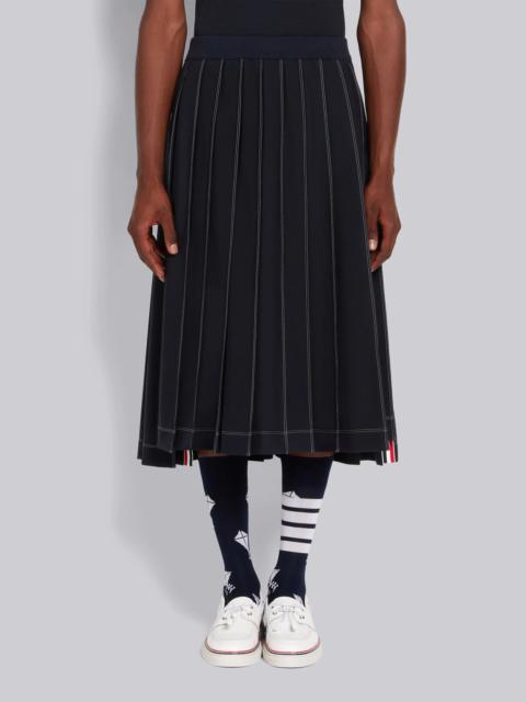 Thom Browne Navy Wool Tech Milano Contrast Stitch Pleated Knee Length Skirt
