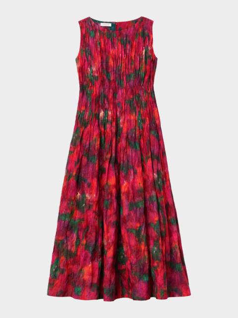 Lafayette 148 New York Pintuck Blossom-Print Cotton Midi Dress