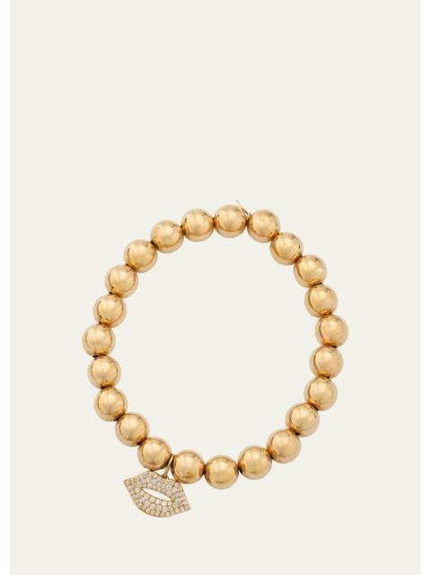 SYDNEY EVAN 14K Diamond Medium Lips Charm on Gold Stretch Bracelet