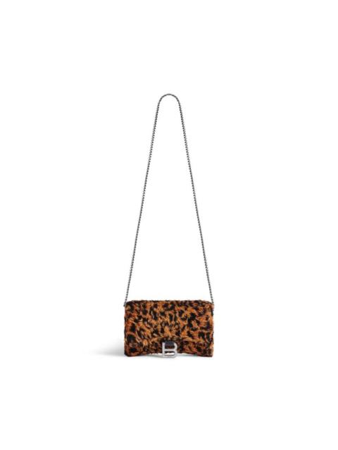 BALENCIAGA Women's Hourglass Wallet On Chain With Leopard Print in Beige
