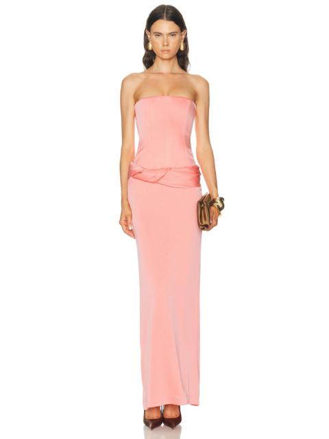 ALEX PERRY Strapless Longline Corset Twist Drape Column Dress