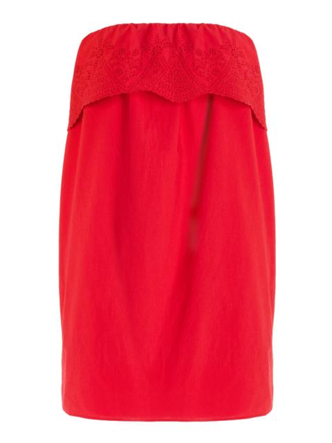 POSSE Beryl Embroidered Cotton Mini Dress red