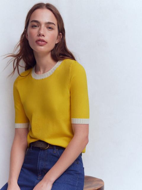 BODEN Emilia Cotton Crew T-shirt-Pineapple Yellow, Ivory