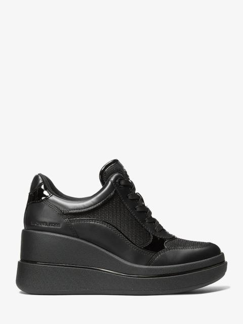 MICHAEL KORS Emmy Leather and Mesh Wedge Trainer