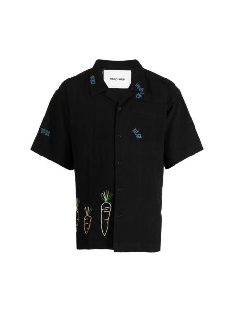 embroidered-motif cotton-linen blend shirt