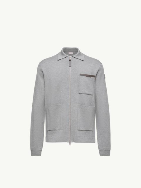 Moncler Leather Logo Wool Zip-Up Cardigan