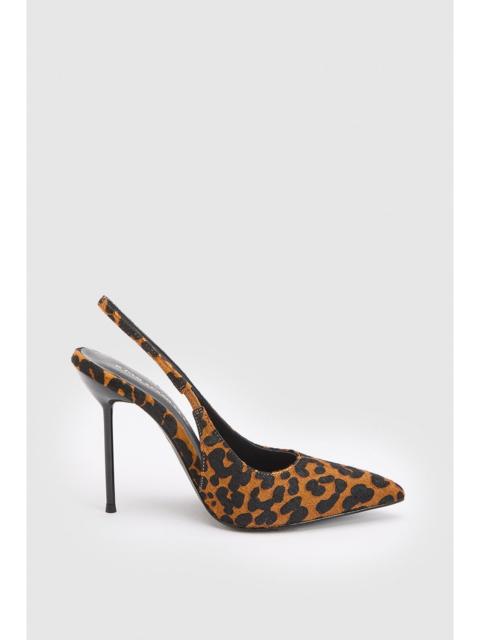 KAREN MILLEN Leather Leopard Print Slingback Heeled Shoe