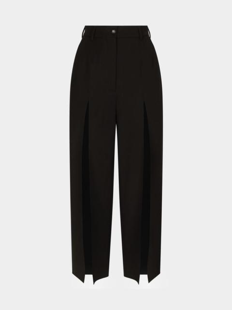 Stretch gabardine pants with slits