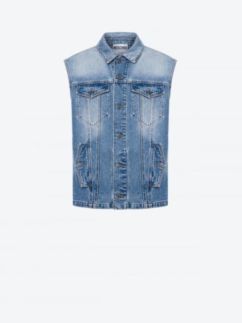 Moschino MOSCHINO SMILEY® EMBROIDERY BLUE DENIM VEST