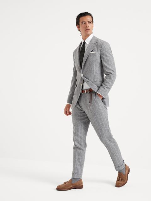 Brunello Cucinelli Flecked silk, wool and cashmere chalk stripe flannel Leisure suit: deconstructed Cavallo jacket and 