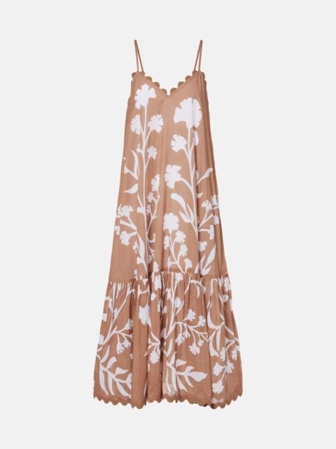 juliet dunn Floral scalloped cotton midi dress