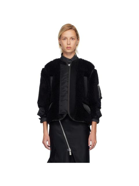 Black Faux-Shearling & Nylon Twill Jacket