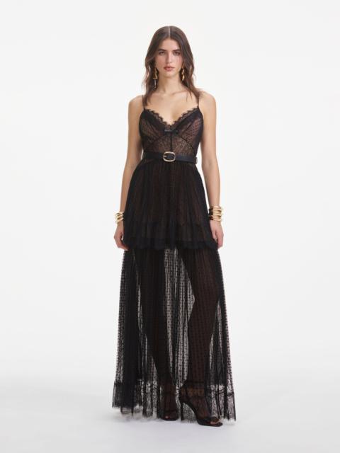 Black Dot Mesh Tiered Maxi Dress